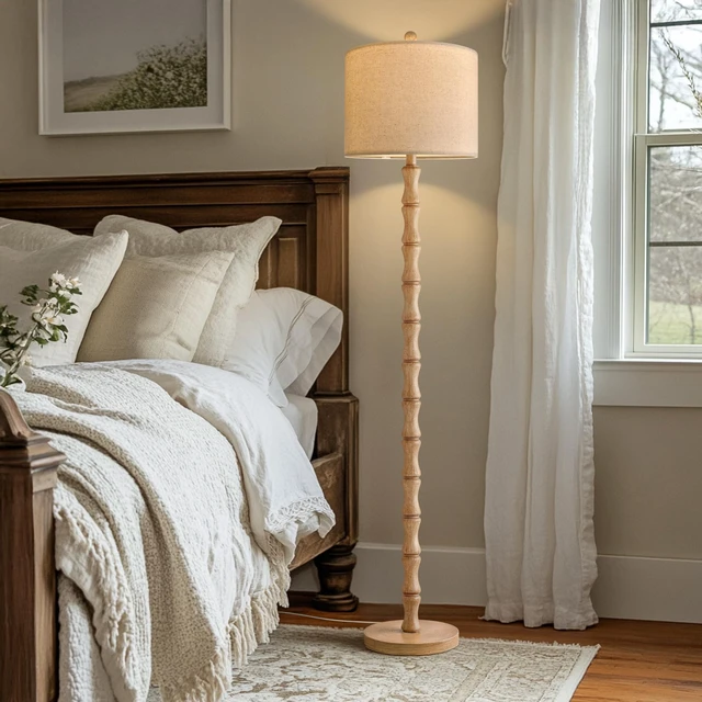 Alt view image 5 of 7 - 62" Rustic Farmhouse Floor Lamp with Remote & Dimmable 9W Bulb, 3 Color Temperatures Resin Standing Lamp, Retro Corner Tall Lamp for Living Room, Bedroom, Nursery, Office, Reading Nock