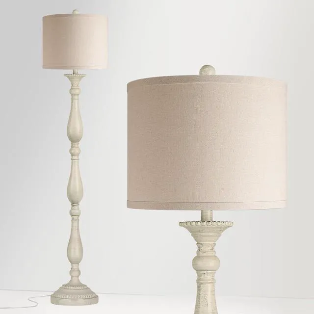 Alt view image 3 of 7 - Vintage Floor Lamp for Living Room, Rustic Farmhouse Standing Lamp with Rotary Switch and Linen Shade, Retro Resin Floor Lamp for Bedroom, Corner, Dining Room, House Decor, White