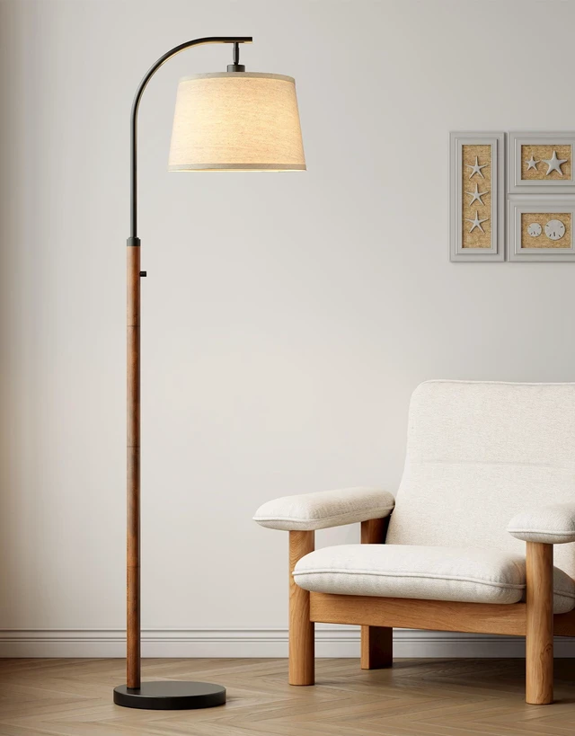 Main image of Dimmable Floor Lamp for Living Room, 65" Tall Metal Standing Lamp with LED Bulb, Mid Century Modern Arc Floor Lamp with Linen Shade for Bedroom, Reading Room, Office & Nursery, Black and Rustic Brown