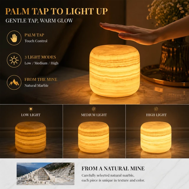 Alt view image 3 of 7 - Marble Lamp Table Lamp Unique Lamp Type-C 3 Way Bedside Lamp Ambient Lighting for Bedroom Night Stands Night Light Decorative LED Warm Ambient Portable Lamp for Rechargeable (Eastern Jade Glow)