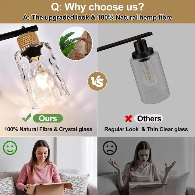 Alt view image 6 of 7 - Bathroom Light Fixtures, 5-Light Coastal Vanity Lights with Crystal Glass Shade, Black Bathroom Wall Lamp for Mirror Kitchen Hallway Cabinet