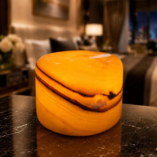 Main image of Marble Lamp Table Lamp Unique Stone Touch Lamp Pat Lamp Type-C 3 Way Bedside Lamp Ambient Light Bedroom Stands Night Light Decorative LED Warm Portable Lamp Rechargeable (Amber Jade)