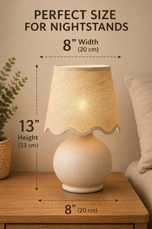 Alt view image 4 of 7 - Benton Ceramic Table Lamp with Fabric Shade 13" Bedside Accent Lamp for Bedroom, Living Room & Nightstand (Beige Cream)