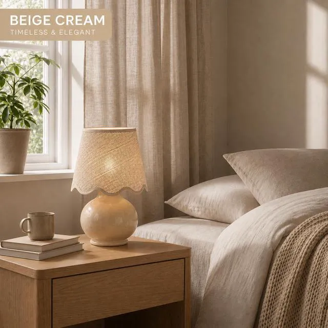 Alt view image 5 of 7 - Benton Ceramic Table Lamp with Fabric Shade 13" Bedside Accent Lamp for Bedroom, Living Room & Nightstand (Beige Cream)