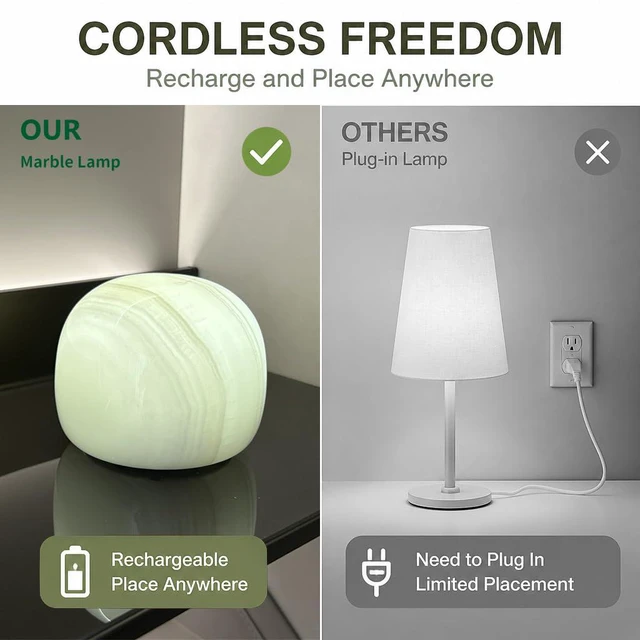 Alt view image 3 of 7 - Marble Lamp Table Lamp Unique Stone Touch Lamp Pat Lamp Type-C 3 Way Bedside Lamp Ambient Light Bedroom Stands Night Light Decorative LED Warm Portable Lamp Rechargeable (Mid Century Modern)