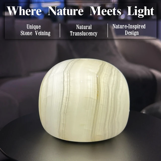 Alt view image 6 of 7 - Marble Lamp Table Lamp Unique Stone Touch Lamp Pat Lamp Type-C 3 Way Bedside Lamp Ambient Light Bedroom Stands Night Light Decorative LED Warm Portable Lamp Rechargeable (Mid Century Modern)
