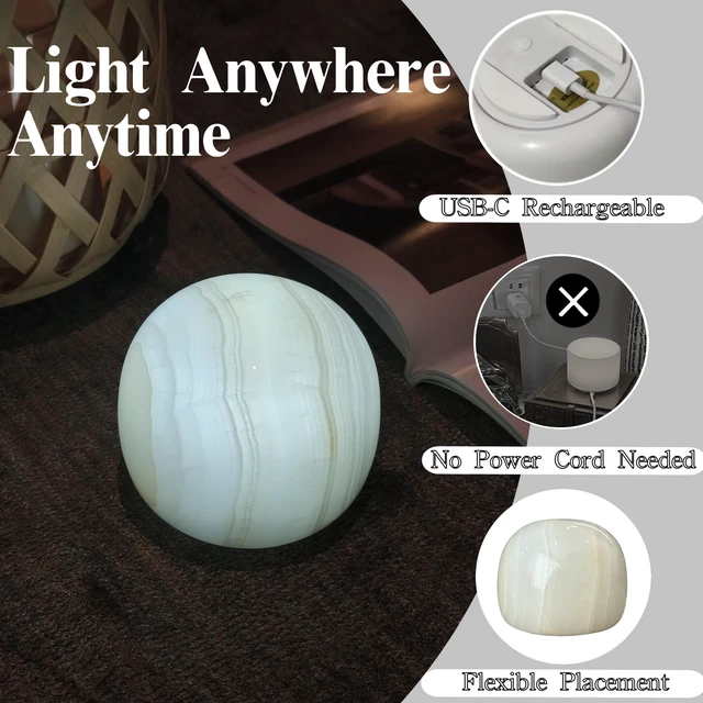 Alt view image 7 of 7 - Marble Lamp Table Lamp Unique Stone Touch Lamp Pat Lamp Type-C 3 Way Bedside Lamp Ambient Light Bedroom Stands Night Light Decorative LED Warm Portable Lamp Rechargeable (Mid Century Modern)