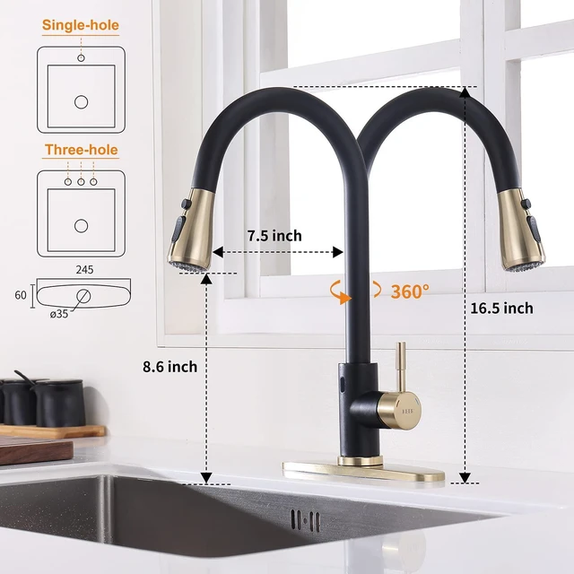 Alt view image 3 of 6 - Touchless Kitchen Faucet with Pull Down Sprayer, Motion Sensor Kitchen Faucet with Kitchen Soap Dispenser, Single Handle Pull Out Faucet for Kitchen Sink,Black and Polished Chrome