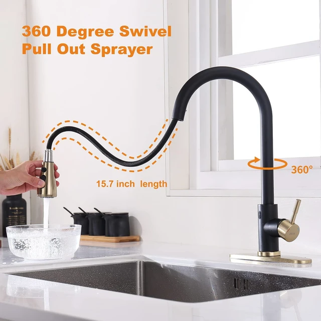 Alt view image 5 of 6 - Touchless Kitchen Faucet with Pull Down Sprayer, Motion Sensor Kitchen Faucet with Kitchen Soap Dispenser, Single Handle Pull Out Faucet for Kitchen Sink,Black and Polished Chrome