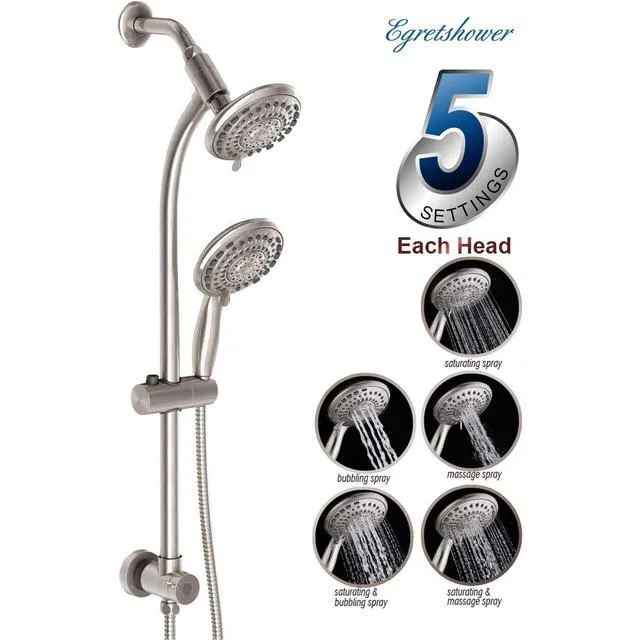Alt view image 4 of 6 - Handheld Showerhead & Rain Shower Combo for Easy Reach, 27.5" Drill-free Stainless Steel Slide Bar, 5of 5-setting Handheld Shower and Showerhead, with 5ft Hose -Brush Nickel