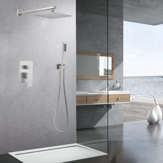 Alt view image 2 of 7 - Brushed Nickel Shower System Bathroom Luxury Rain Mixer Shower Combo Set Wall Mounted Rainfall Shower Head System Shower Faucet Rough-in Valve Body and Trim Kit