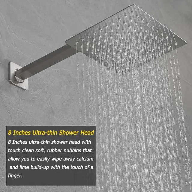 Alt view image 3 of 7 - Brushed Nickel Shower System Bathroom Luxury Rain Mixer Shower Combo Set Wall Mounted Rainfall Shower Head System Shower Faucet Rough-in Valve Body and Trim Kit
