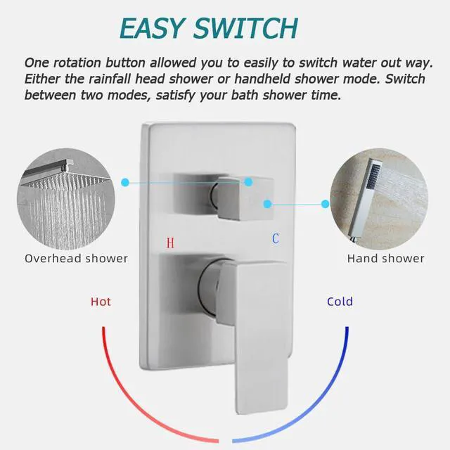 Alt view image 4 of 7 - Brushed Nickel Shower System Bathroom Luxury Rain Mixer Shower Combo Set Wall Mounted Rainfall Shower Head System Shower Faucet Rough-in Valve Body and Trim Kit
