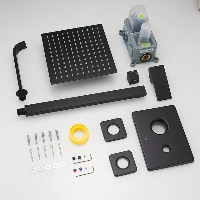 Alt view image 6 of 7 - Matte Black Shower Faucet Set with Tub Spout Bathroom Luxury Rain Mixer Shower Head System Wall Mounted Shower Faucet Complete, Single Handle Tub and Shower Trim Kit with Rough-in Valve