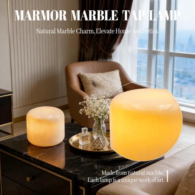 Alt view image 6 of 7 - Marble Lamp Table Lamp Unique Stone Touch Lamp Pat Lamp Type-C 3 Way Bedside Lamp Ambient Light Bedroom Stands Night Light Decorative LED Warm Portable Lamp Rechargeable(Peach Jade)
