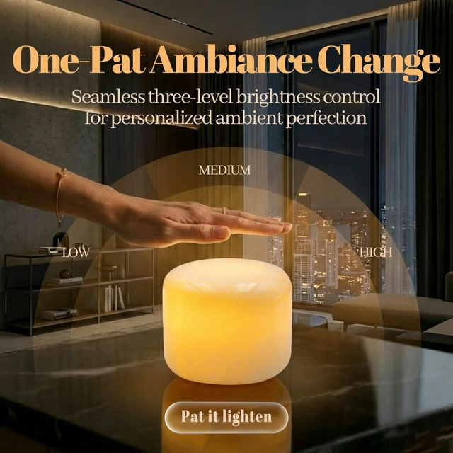 Alt view image 7 of 7 - Marble Lamp Table Lamp Unique Stone Touch Lamp Pat Lamp Type-C 3 Way Bedside Lamp Ambient Light Bedroom Stands Night Light Decorative LED Warm Portable Lamp Rechargeable(Peach Jade)