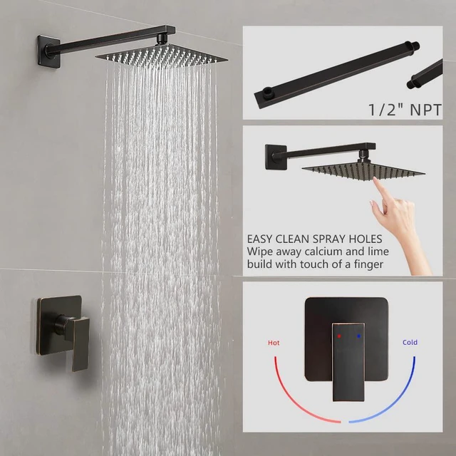 Alt view image 2 of 7 - Oil Rubbed Bronze Shower Faucet Set, Single Function Shower Trim Kit with Rough-in Valve, Square Rain Shower Head System Included Extra Long Shower Arm for Bathroom