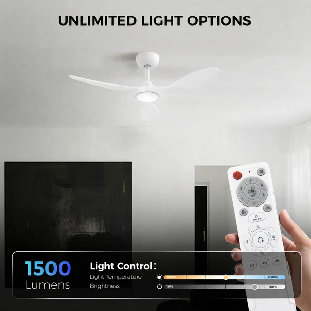 Alt view image 3 of 7 - 42'' Modern Ceiling Fan with Light, Wide Blade Design, Remote DC Motor,Reversible,Color Adjustable,Dimmable,Led Light,6 Speeds,3 Timers,Modern,Plastic,Bedrooms, Living rooms,Indoor