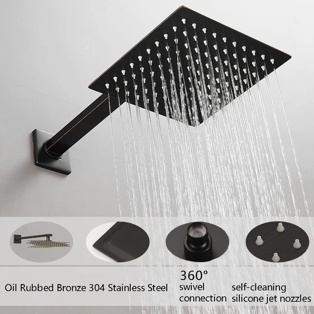 Alt view image 3 of 7 - Oil Rubbed Bronze Shower Faucet Set, Single Function Shower Trim Kit with Rough-in Valve, Square Rain Shower Head System Included Extra Long Shower Arm for Bathroom
