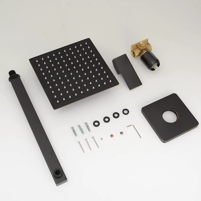 Alt view image 6 of 7 - Oil Rubbed Bronze Shower Faucet Set, Single Function Shower Trim Kit with Rough-in Valve, Square Rain Shower Head System Included Extra Long Shower Arm for Bathroom