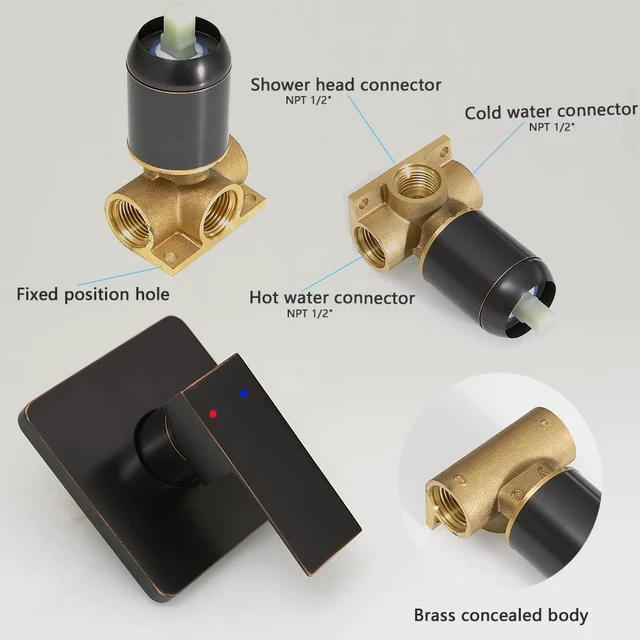Alt view image 5 of 7 - Oil Rubbed Bronze Shower Faucet Set, Single Function Shower Trim Kit with Rough-in Valve, Square Rain Shower Head System Included Extra Long Shower Arm for Bathroom