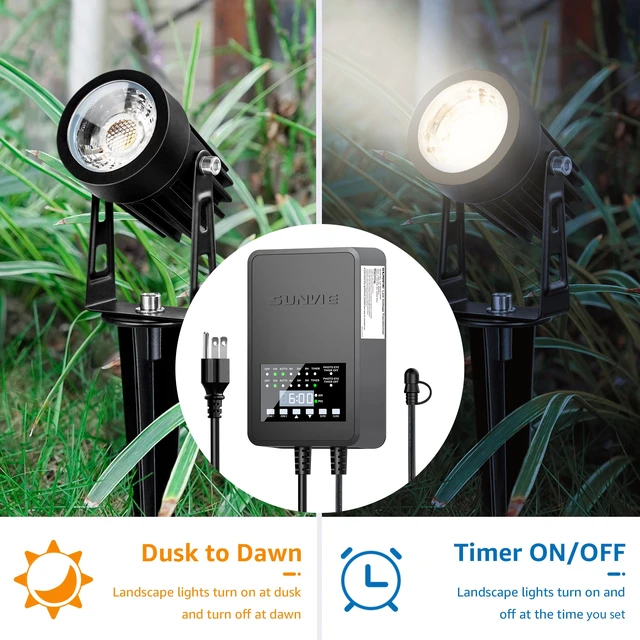 Alt view image 4 of 7 - 200W Low Voltage Landscape Transformer with 2 Independent Control Output Landscape Lighting Transformer with Timer and Photocell Sensor 120V AC to 12/14V AC Weatherproof Low Voltage Transformer