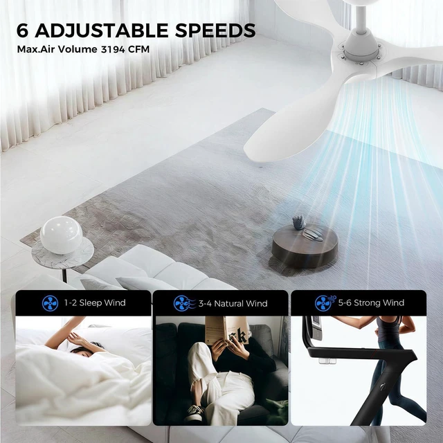 Alt view image 7 of 7 - 42'' Modern Ceiling Fan with Light, Wide Blade Design, Remote DC Motor,Reversible,Color Adjustable,Dimmable,Led Light,6 Speeds,3 Timers,Modern,Plastic,Bedrooms, Living rooms,Indoor
