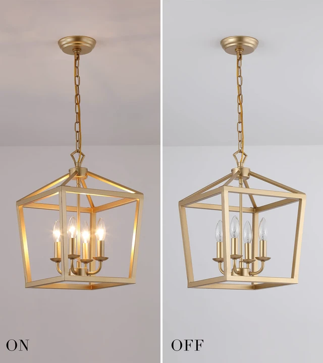 Alt view image 6 of 7 - Gold Lantern Chandelier Hanging Pendant Light Fixture 4-Lights for Kitchen Island Dining Room Hallway Entryway Foyer UL Listed