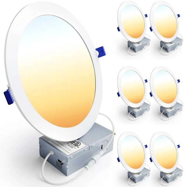 Main image of 6 Pack 8 Inch LED Recessed Light, Canless, 5CCT Dimmable Wafer 5%-100% Dimmable, 2700K-5000K Selectable, 1600LM 18W 120V, IC & Damp Rated, 50000h Life Span, ETL & FCC & UL Certified