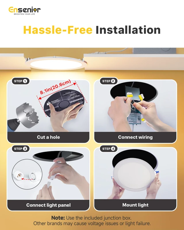 Alt view image 5 of 7 - 6 Pack 8 Inch LED Recessed Light, Canless, 5CCT Dimmable Wafer 5%-100% Dimmable, 2700K-5000K Selectable, 1600LM 18W 120V, IC & Damp Rated, 50000h Life Span, ETL & FCC & UL Certified