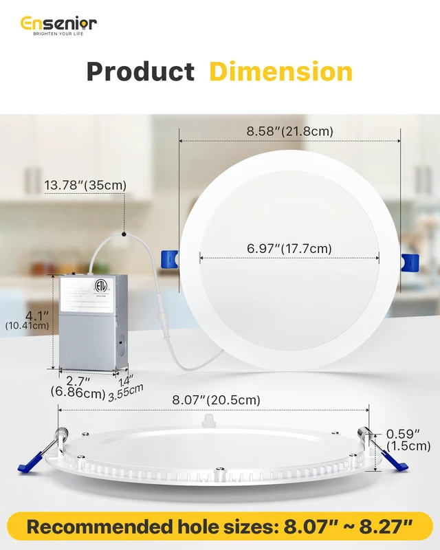 Alt view image 6 of 7 - 6 Pack 8 Inch LED Recessed Light, Canless, 5CCT Dimmable Wafer 5%-100% Dimmable, 2700K-5000K Selectable, 1600LM 18W 120V, IC & Damp Rated, 50000h Life Span, ETL & FCC & UL Certified