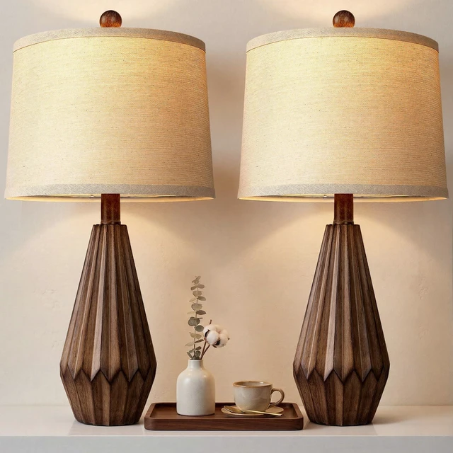Main image of 22 Set of 2 Modern Farmhouse Lamp for Living Room, Rustic Resin Beside Table Lamps with Linen Shade, Vintage Lamps for Nightstands Bedroom Entryway Decor