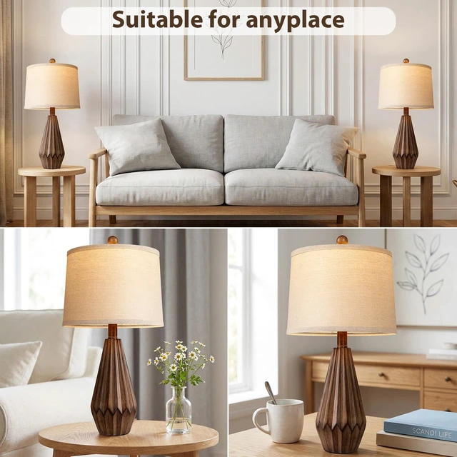 Alt view image 2 of 6 - 22 Set of 2 Modern Farmhouse Lamp for Living Room, Rustic Resin Beside Table Lamps with Linen Shade, Vintage Lamps for Nightstands Bedroom Entryway Decor