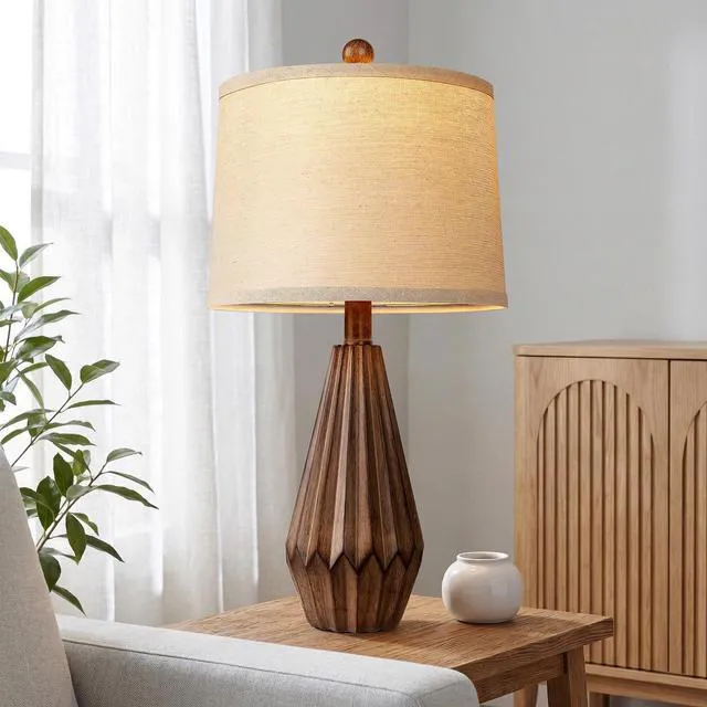 Alt view image 3 of 6 - 22 Set of 2 Modern Farmhouse Lamp for Living Room, Rustic Resin Beside Table Lamps with Linen Shade, Vintage Lamps for Nightstands Bedroom Entryway Decor