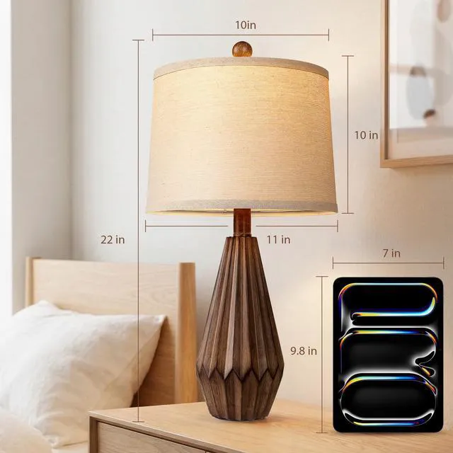 Alt view image 4 of 6 - 22 Set of 2 Modern Farmhouse Lamp for Living Room, Rustic Resin Beside Table Lamps with Linen Shade, Vintage Lamps for Nightstands Bedroom Entryway Decor