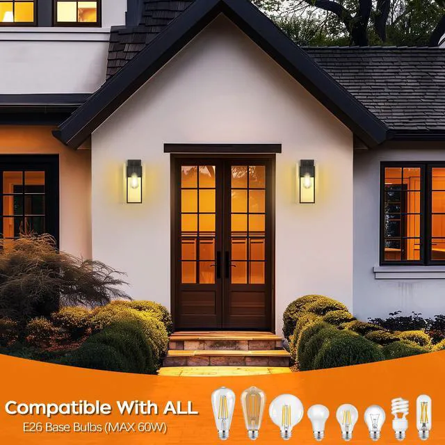 Alt view image 3 of 7 - 16" Dusk to Dawn Exterior Lighting Fixture, Outdoor Porch Light Wall Sconce Anti-Rust Metal Frame, Tempered Glass, E26 Base, Waterproof, Sensor Wall Lantern for Patio, Garage, Entryway