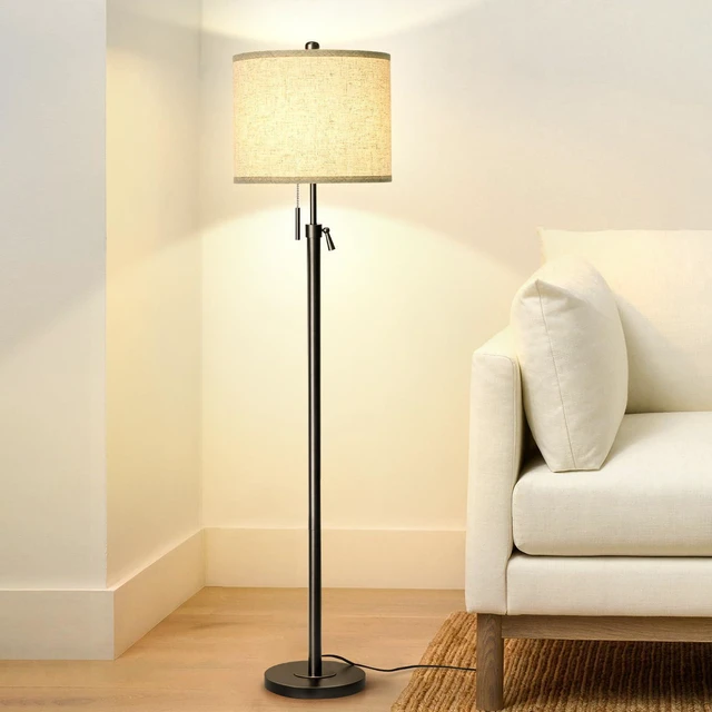 Main image of Adjustable Height Floor Lamp for Living Room, Black Standing Lamp for Bedroom Office, Modern Tall Lamp with Linen Shade, 3-Way Dimmable 8W 3000K LED Blub Included (Black)