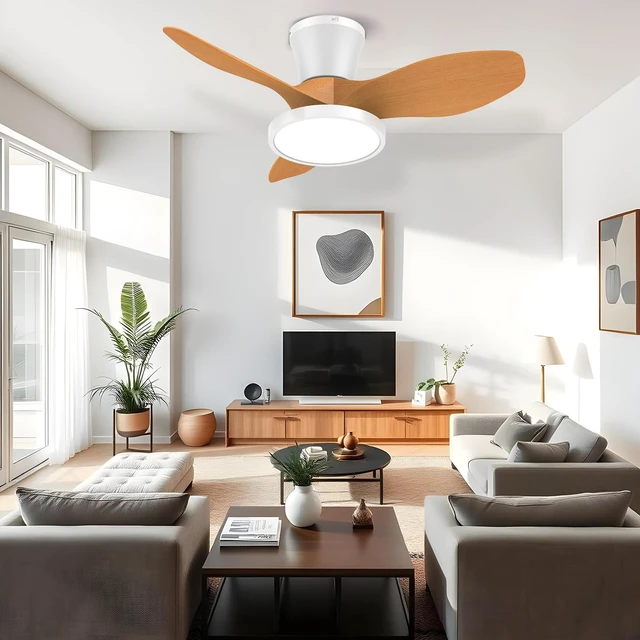 Alt view image 2 of 7 - 32 Inch Small Oak Ceiling Fans with Lights and Remote Control Ultra Quiet,Reversible,Dimmable Light,Cool Comfort,6-Speed,Timers,Beep-Off,Easy to Install,Energy saving,Indoor/Covered Patio