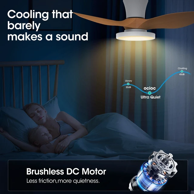 Alt view image 6 of 7 - 32 Inch Small Oak Ceiling Fans with Lights and Remote Control Ultra Quiet,Reversible,Dimmable Light,Cool Comfort,6-Speed,Timers,Beep-Off,Easy to Install,Energy saving,Indoor/Covered Patio
