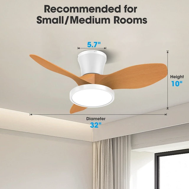 Alt view image 7 of 7 - 32 Inch Small Oak Ceiling Fans with Lights and Remote Control Ultra Quiet,Reversible,Dimmable Light,Cool Comfort,6-Speed,Timers,Beep-Off,Easy to Install,Energy saving,Indoor/Covered Patio