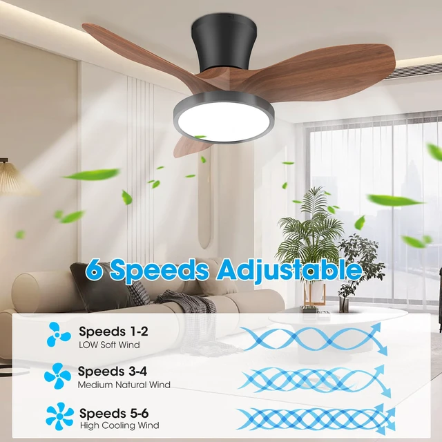 Alt view image 4 of 7 - 32 Inch small Walnut Ceiling Fans with Lights and Remote Control Ultra Quiet,Reversible,Dimmable Light,Cool Comfort,6-Speed,Timers,Beep-Off,Easy to Install,Energy saving,Indoor/Covered Patio