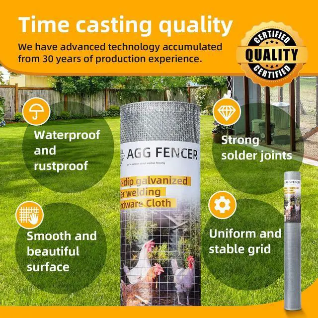Alt view image 3 of 6 - 48in x 25ft Hardware Cloth 1/8 inch 27Ga Chicken Coop Wire Fence Hot Dipped Galvanized After Welding, Welded Metal Fencing Roll Mesh for Bee Screen Garden Plant Poultry Animal Netting Cage