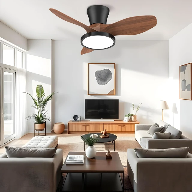 Alt view image 6 of 7 - 32 Inch small Walnut Ceiling Fans with Lights and Remote Control Ultra Quiet,Reversible,Dimmable Light,Cool Comfort,6-Speed,Timers,Beep-Off,Easy to Install,Energy saving,Indoor/Covered Patio