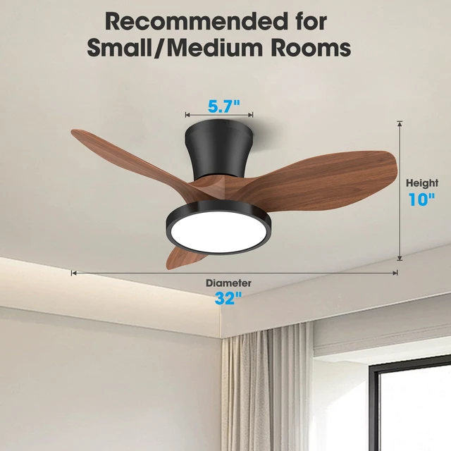 Alt view image 7 of 7 - 32 Inch small Walnut Ceiling Fans with Lights and Remote Control Ultra Quiet,Reversible,Dimmable Light,Cool Comfort,6-Speed,Timers,Beep-Off,Easy to Install,Energy saving,Indoor/Covered Patio