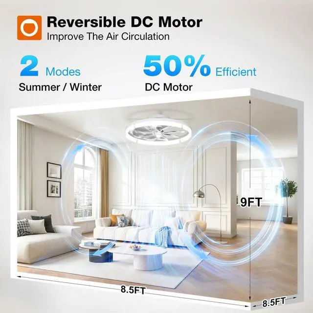 Alt view image 2 of 7 - 20" Ceiling Fans with Lights and Remote, Low Profile Fandelier 3000-6000K Dimmable LED, 6 Speeds, Reversible DC Motor, App Control, Memory Function, Timer, Flush Mount, Quiet Operation