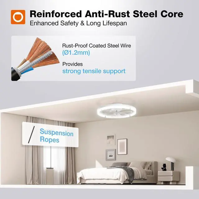 Alt view image 4 of 7 - 20" Ceiling Fans with Lights and Remote, Low Profile Fandelier 3000-6000K Dimmable LED, 6 Speeds, Reversible DC Motor, App Control, Memory Function, Timer, Flush Mount, Quiet Operation