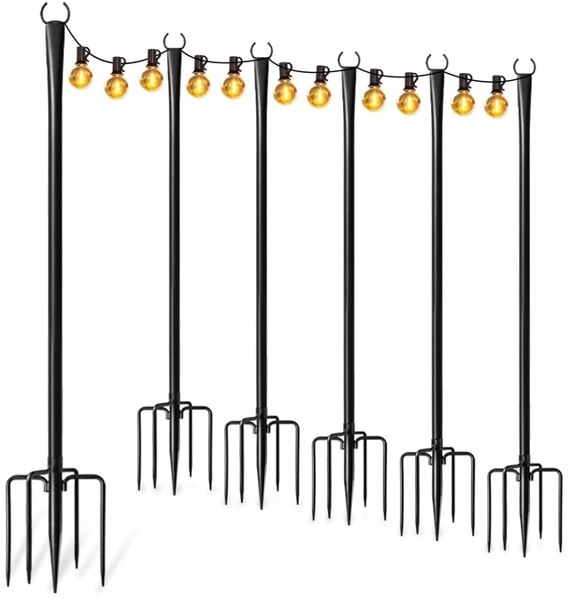 Main image of 6 Pack String Light Poles for Outside, Adjustable Metal Patio Light Poles Poles for Outdoor String Lights with Ground/Fence Mounts for Deck, Patio Decor, Backyard Decor and Garden Decor for Outside