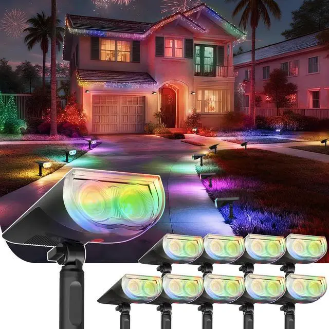 Main image of RGB Solar Spotlights Outdoor Waterproof 9 Modes Multicolor 10 Pack StarrayS Mini, 9 Color Changing Modes, IP65, Adjustable Head, for Holiday House Decor Landscape Garden Yard Tree Flag Patio
