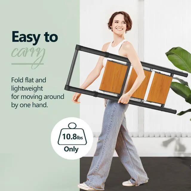 Alt view image 3 of 7 - 3 Step Ladders for Home, 300lbs Load, 26'' Top Step, BK/Wood Grain 8ft Reach; For Closets, Kitchens; Anti-Slip Feet Suit Wood, Tile, Carpet; Rigid Aluminum Pedals; Handrail Adds Balance