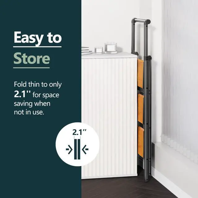 Alt view image 4 of 7 - 3 Step Ladders for Home, 300lbs Load, 26'' Top Step, BK/Wood Grain 8ft Reach; For Closets, Kitchens; Anti-Slip Feet Suit Wood, Tile, Carpet; Rigid Aluminum Pedals; Handrail Adds Balance